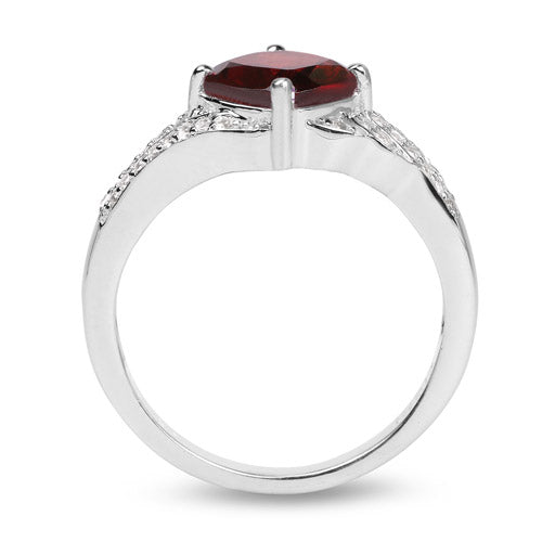 Bague en argent sterling avec grenat véritable de 1,67 carat et topaze blanche