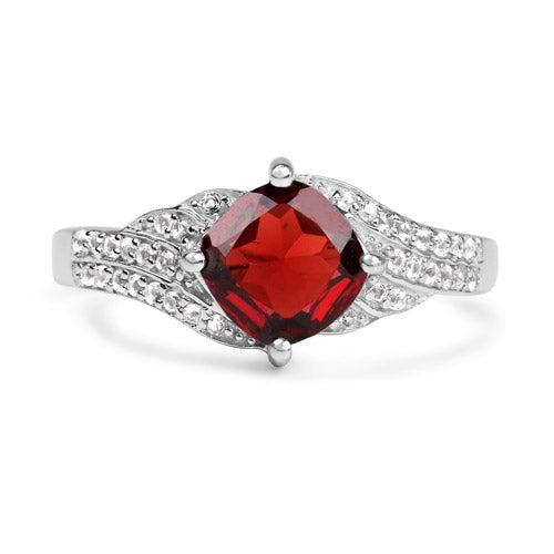 Bague en argent sterling avec grenat véritable de 1,67 carat et topaze blanche