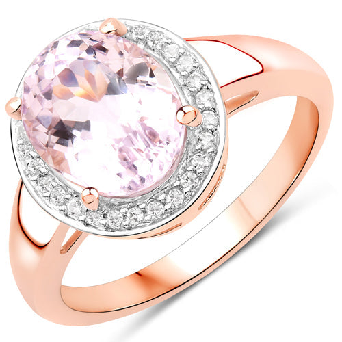 Anillo de Plata Esterlina con Kunzita y Zirconia Blanca de 3.64 Quilates