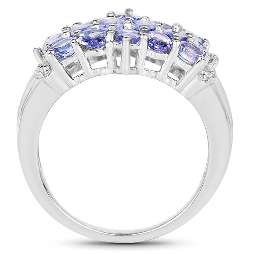 Bague de fiançailles en argent sterling avec tanzanite véritable de 3,08 carats