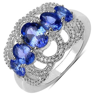 Bague de fiançailles en argent sterling avec tanzanite véritable de 2,13 carats