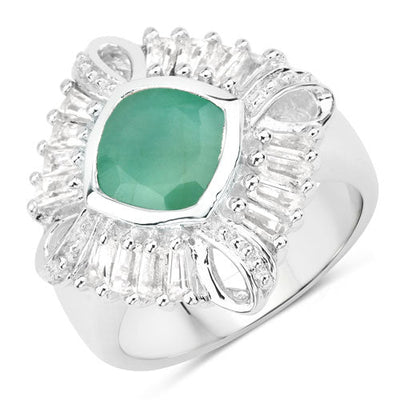 Bague Halo en Émeraude de 2,57 Carats et Topaze Blanche en Argent Sterling