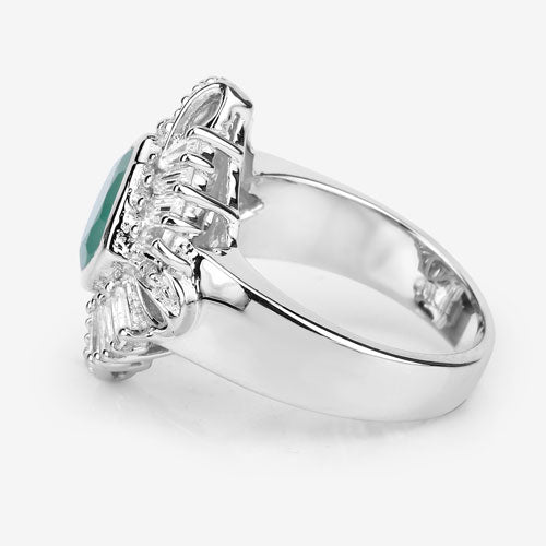 2.57 Carat Emerald and White Topaz Halo Ring in Sterling Silver