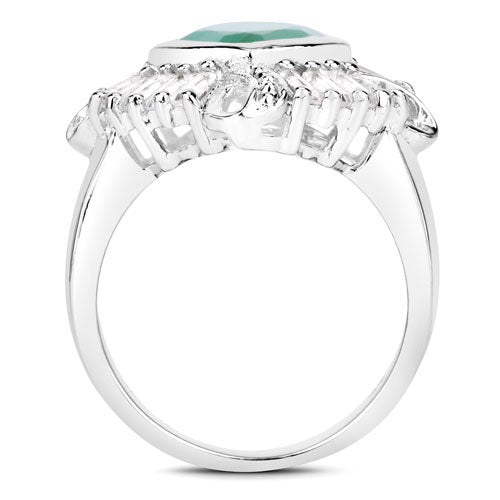 2.57 Carat Emerald and White Topaz Halo Ring in Sterling Silver