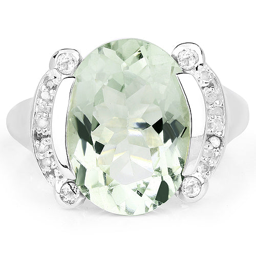 Bague en argent sterling avec améthyste verte de 8,12 carats et diamants