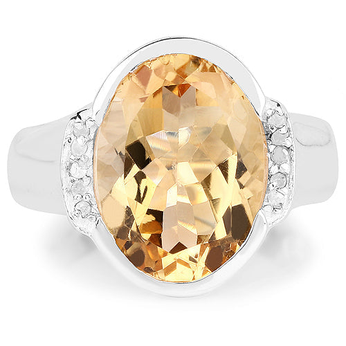 Anillo de plata esterlina de 5.05 quilates de citrino genuino y diamantes blancos