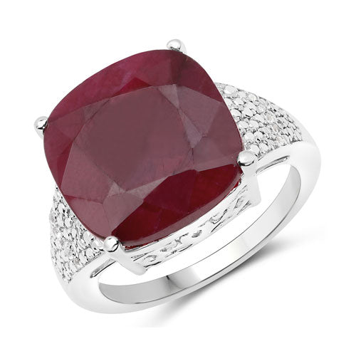 14.47 Carat Dyed Ruby and White Topaz Sterling Silver Ring