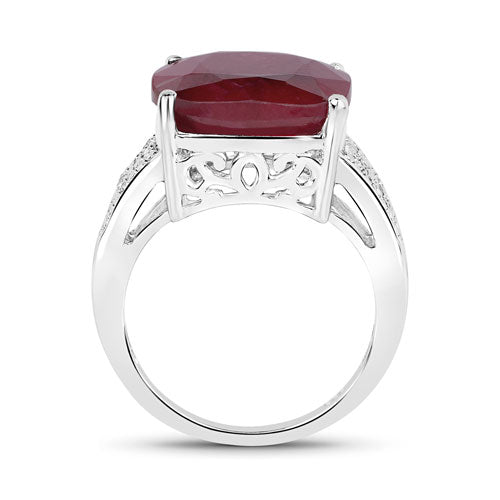 14.47 Carat Dyed Ruby and White Topaz Sterling Silver Ring