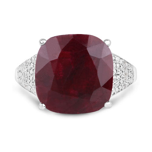 14.47 Carat Dyed Ruby and White Topaz Sterling Silver Ring