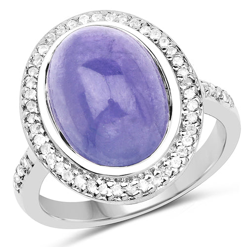 8.26 Carat Genuine Tanzanite & White Topaz Sterling Silver Ring