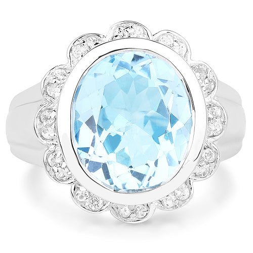 Bague en argent sterling avec topaze bleue et topaze blanche de 5,39 carats