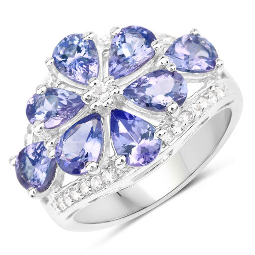 Anillo de Plata Esterlina con Tanzanita y Topacio Blanco de 3.24 Quilates