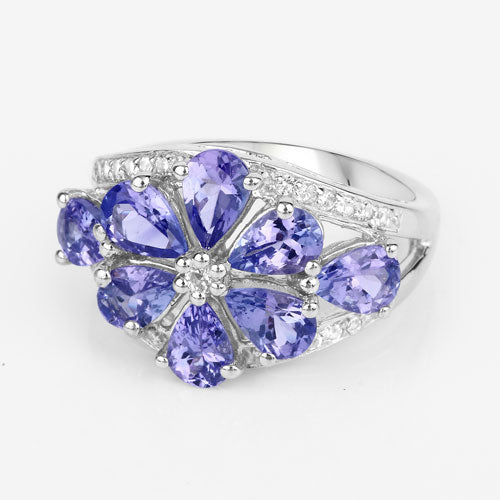 Anillo de Plata Esterlina con Tanzanita y Topacio Blanco de 3.24 Quilates
