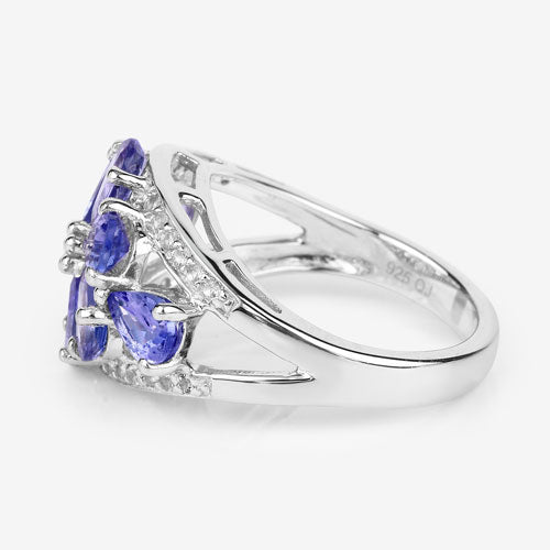 Anillo de Plata Esterlina con Tanzanita y Topacio Blanco de 3.24 Quilates
