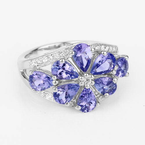 Anillo de Plata Esterlina con Tanzanita y Topacio Blanco de 3.24 Quilates
