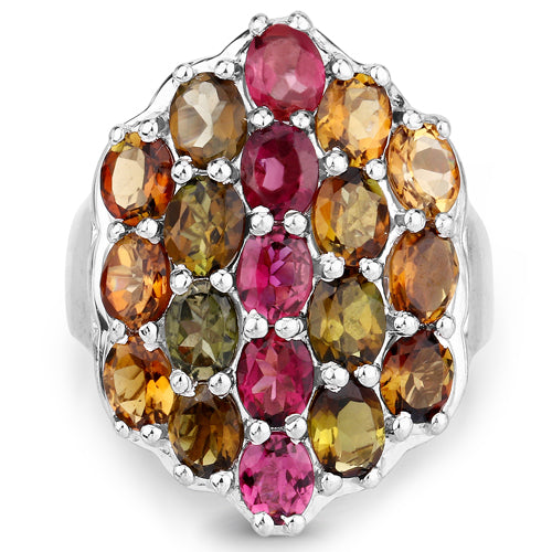 5.89 Carat Multi Tourmaline Sterling Silver Cocktail Ring