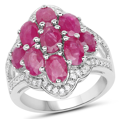 4.72 Carat Genuine Ruby and White Zircon Sterling Silver Ring