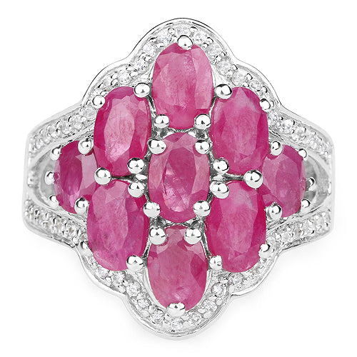 4.72 Carat Genuine Ruby and White Zircon Sterling Silver Ring