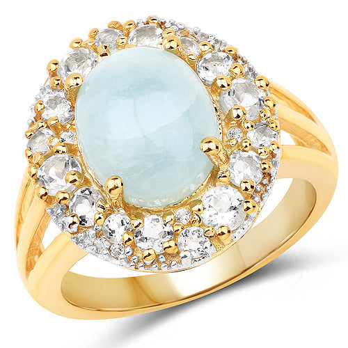 14K Yellow Gold Plated Aquamarine & White Topaz Ring