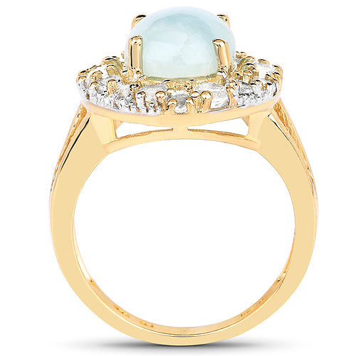 14K Yellow Gold Plated Aquamarine & White Topaz Ring