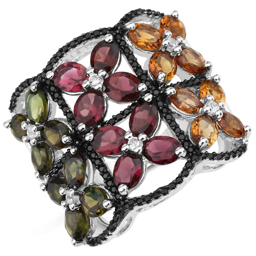 8.38 Carat Multi Tourmaline Sterling Silver Cocktail Ring