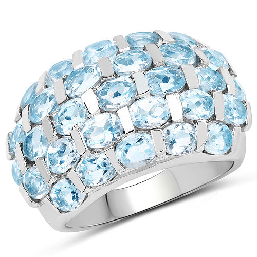 Bague de fiançailles en argent sterling avec topaze bleue véritable de 5,51 carats