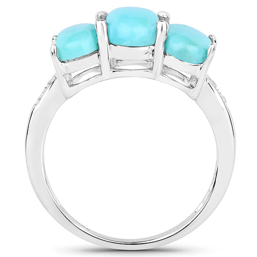 Anillo de Plata Esterlina de 2.97 Quilates con Turquesa y Circonita Blanca