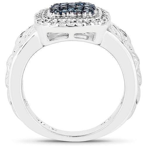 0.28 Carat Genuine Blue and White Diamond Sterling Silver Ring
