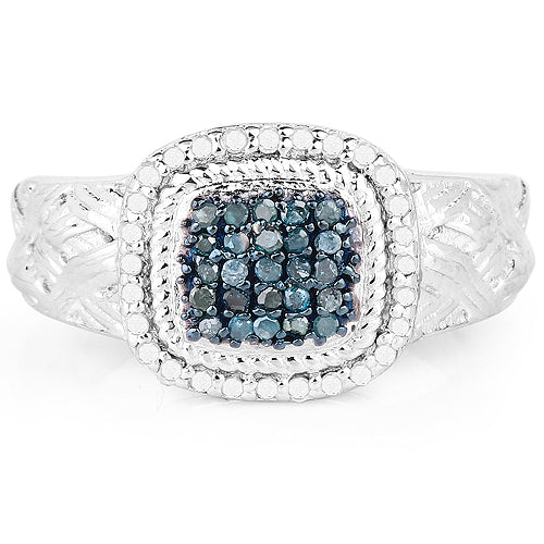 0.28 Carat Genuine Blue and White Diamond Sterling Silver Ring