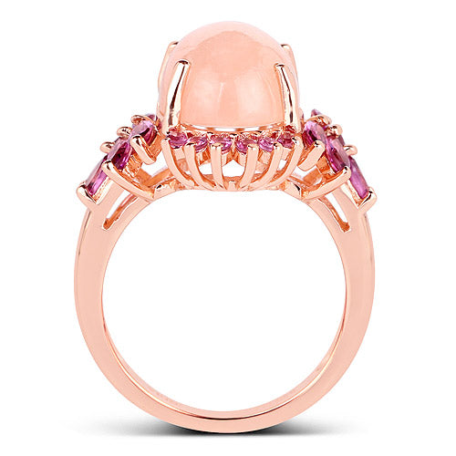 14K Rose Gold Plated Morganite & Rhodolite Sterling Silver Ring