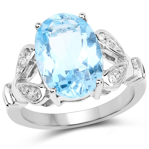 7.29 Carat Swiss Blue Topaz & White Topaz Sterling Silver Ring
