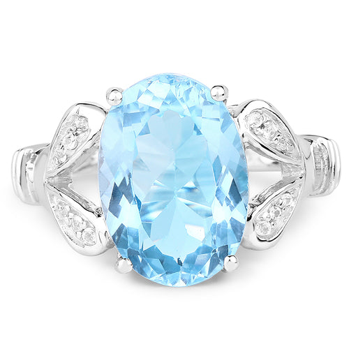 7.29 Carat Swiss Blue Topaz & White Topaz Sterling Silver Ring