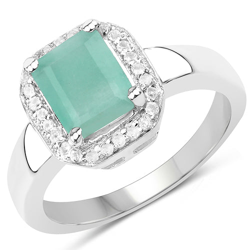 Anillo de plata esterlina con esmeralda de 1.73 quilates y topacio blanco
