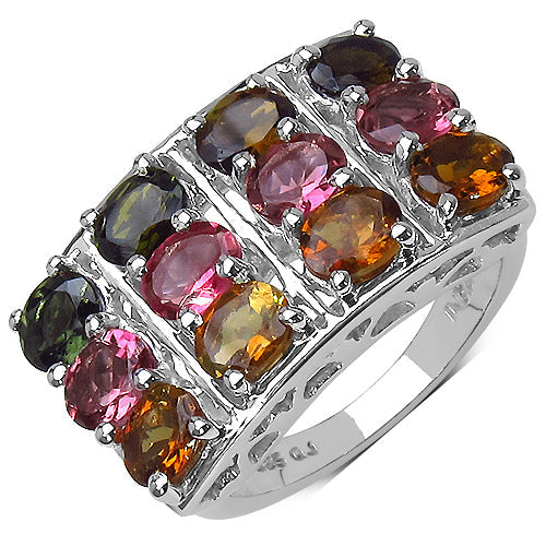 3.72 Carat Multi Tourmaline Cluster Ring in Sterling Silver