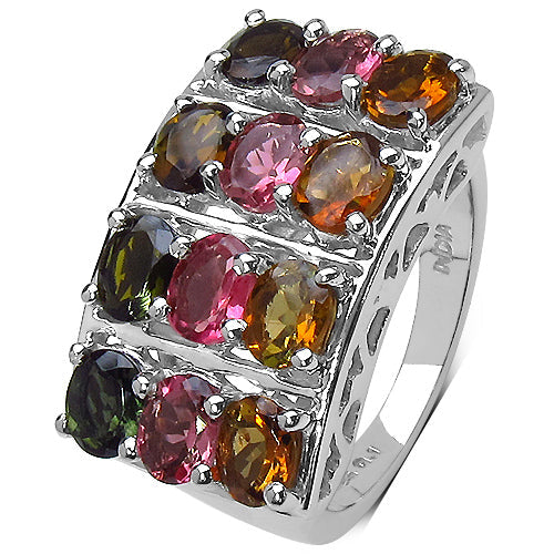 3.72 Carat Multi Tourmaline Cluster Ring in Sterling Silver