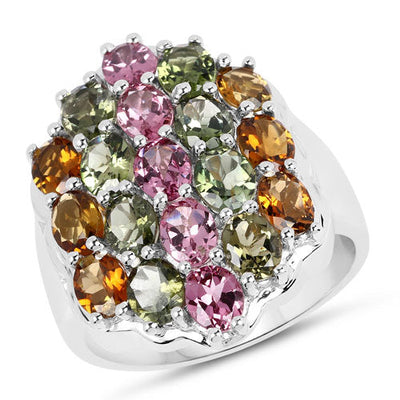5.89 Carat Multi Tourmaline Cluster Ring in Sterling Silver