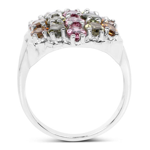 5.89 Carat Multi Tourmaline Cluster Ring in Sterling Silver