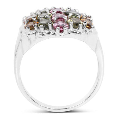 5.89 Carat Multi Tourmaline Cluster Ring in Sterling Silver