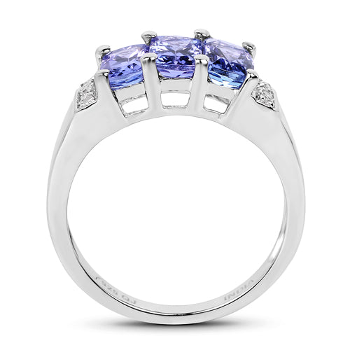 1.63 Carat Genuine Tanzanite & White Diamond Ring in Sterling Silver