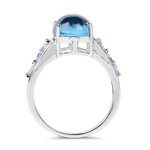 Bague en argent sterling avec topaze bleue suisse de 4,77 carats et tanzanite