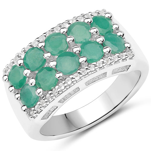 Bague en Argent Sterling avec Émeraude et Topaze Blanche de 1,85 Carat