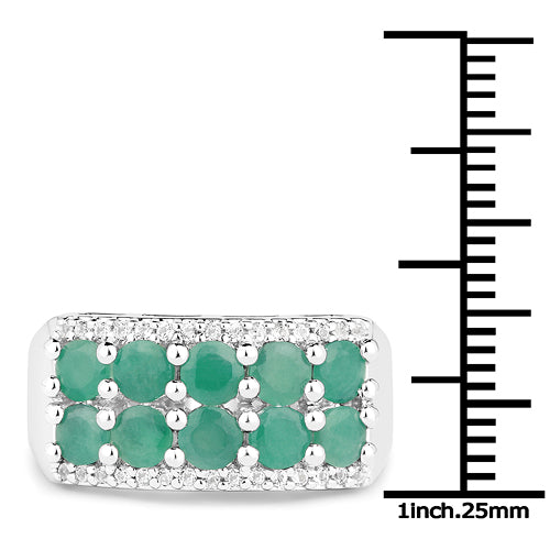 Bague en Argent Sterling avec Émeraude et Topaze Blanche de 1,85 Carat