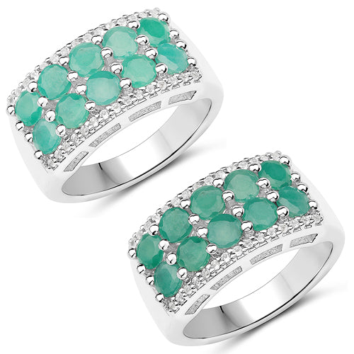 Bague en Argent Sterling avec Émeraude et Topaze Blanche de 1,85 Carat