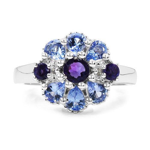 Anillo de Plata Esterlina con Tanzanita y Amatista de 1.25 Quilates