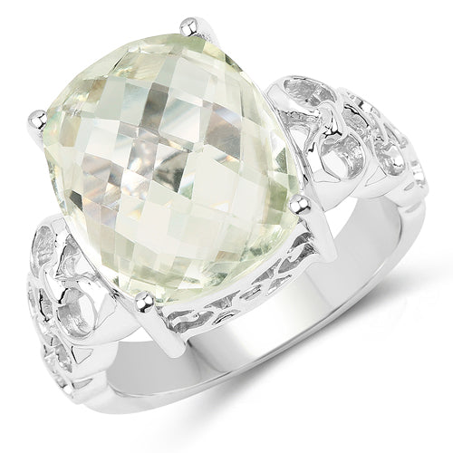 6.74 Carat Genuine Green Amethyst Sterling Silver Ring