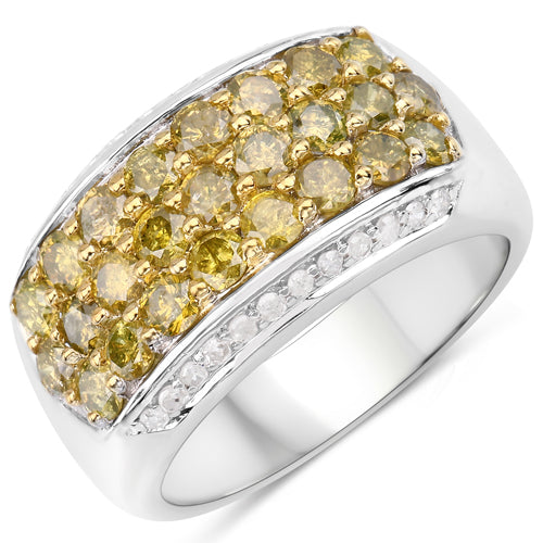 Anillo de Compromiso de Diamantes Amarillos y Blancos de 1.91 Quilates en Plata de Ley