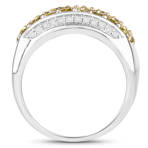 Anillo de Compromiso de Diamantes Amarillos y Blancos de 1.91 Quilates en Plata de Ley