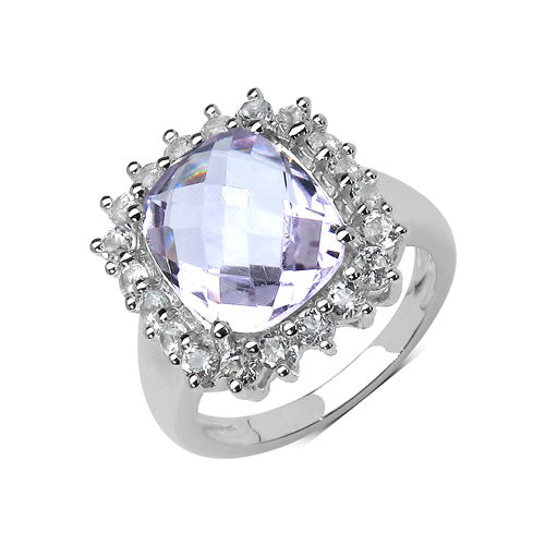 5.55 Carat Pink Amethyst & White Topaz Sterling Silver Ring
