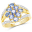 14K Yellow Gold Plated Tanzanite & White Topaz Cluster Ring