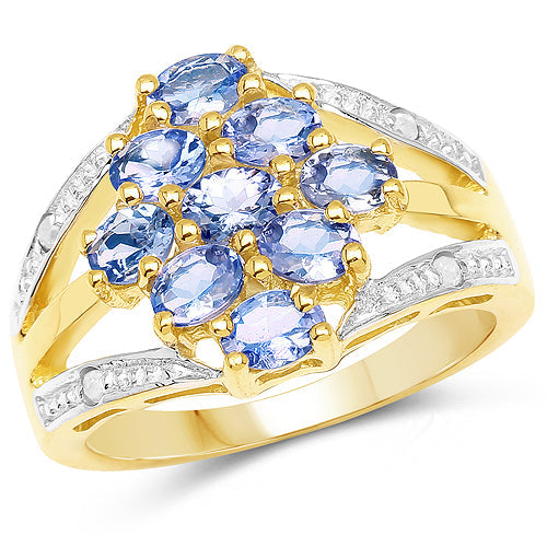 14K Yellow Gold Plated Tanzanite & White Topaz Cluster Ring